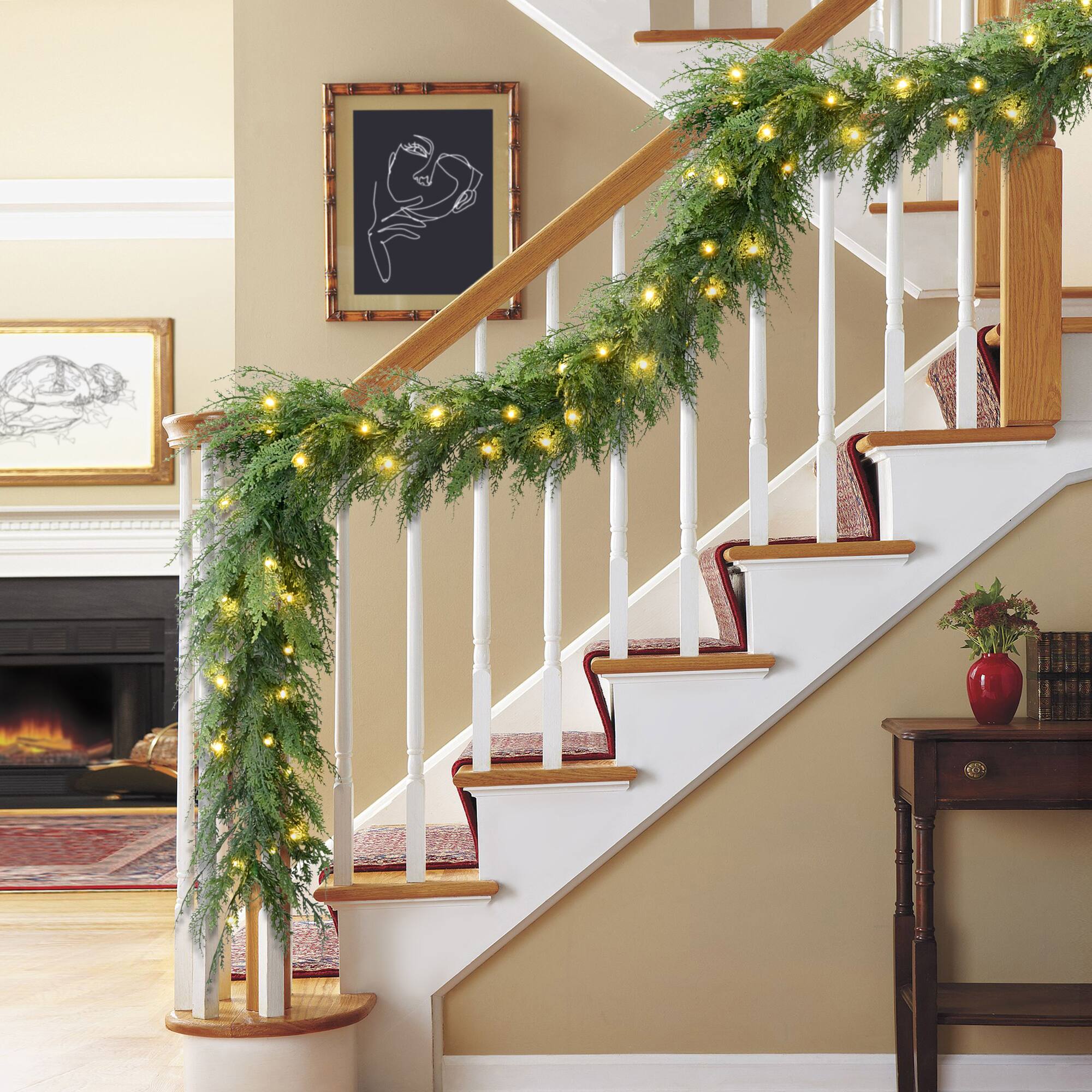 9ft. Pre-Lit Cedar Garland with Twinkle Rice Lights